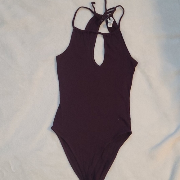 Full Tilt Tops - Full Tilt Purple Bodysuit Size Small Ties at Neck